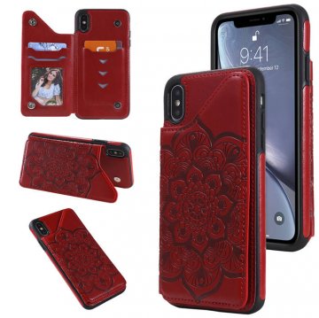 iPhone XS Max Embossed Wallet Magnetic Stand Case Red