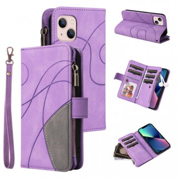 iPhone 13 Mini Zipper Wallet Magnetic Stand Case Purple
