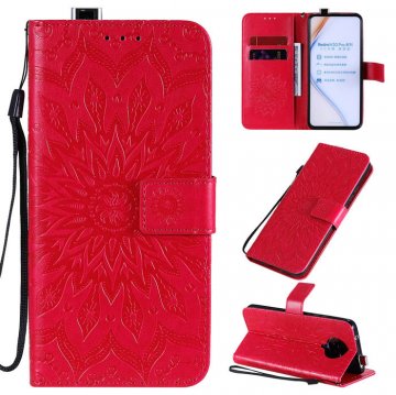 Xiaomi Redmi K30 Pro Embossed Sunflower Wallet Stand Case Red