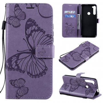 Motorola One Fusion Plus Embossed Butterfly Wallet Magnetic Stand Case Purple