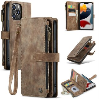 CaseMe iPhone 13 Pro Max Wallet Kickstand Retro Case Coffee