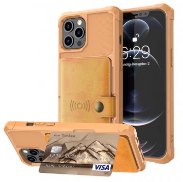 Kickstand Card Holder PU Leather Coated TPU Phone Case Brown