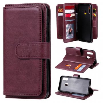 Samsung Galaxy A20e Multi-function 10 Card Slots Wallet Case Claret