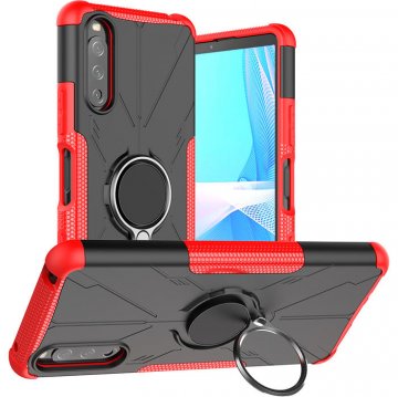 Sony Xperia 10 III Hybrid Rugged Ring Kickstand Case Red