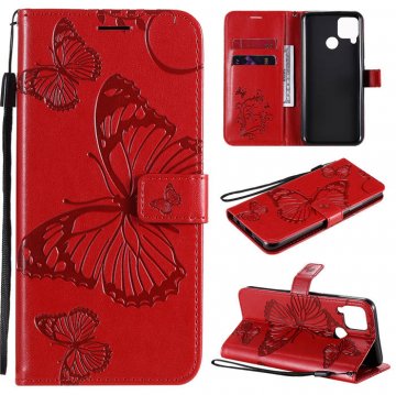 OPPO Realme C15 Embossed Butterfly Wallet Magnetic Stand Case Red