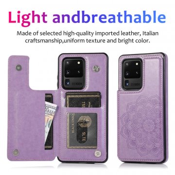 Mandala Embossed Samsung Galaxy S20 Ultra Case with Card Holder Purple