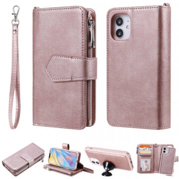 iPhone 12 Zipper Wallet Magnetic Detachable 2 in 1 Case Rose Gold