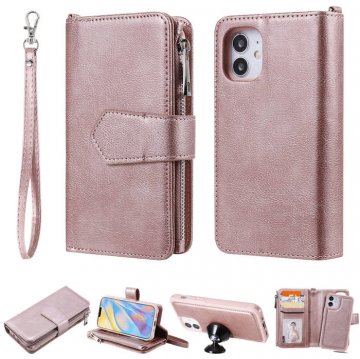 iPhone 12 Mini Zipper Wallet Magnetic Detachable 2 in 1 Case Rose Gold