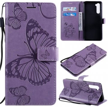 OnePlus Nord Embossed Butterfly Wallet Magnetic Stand Case Purple