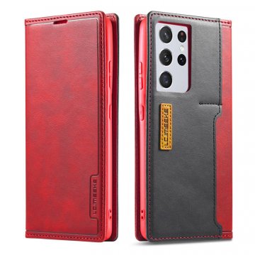 LC.IMEEKE Samsung Galaxy S21 Ultra Wallet Magnetic Stand Case with Card Slots Red