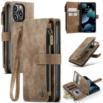 CaseMe iPhone 13 Pro Wallet Kickstand Retro Leather Case Coffee