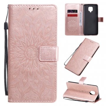 Xiaomi Redmi Note 9 Pro/Note 9S Embossed Sunflower Wallet Stand Case Rose Gold