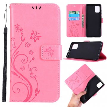 Samsung Galaxy A71 Butterfly Pattern Wallet Magnetic Stand Case Pink