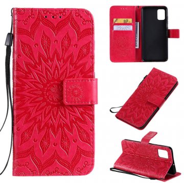Samsung Galaxy A51 Embossed Sunflower Wallet Stand Case Red