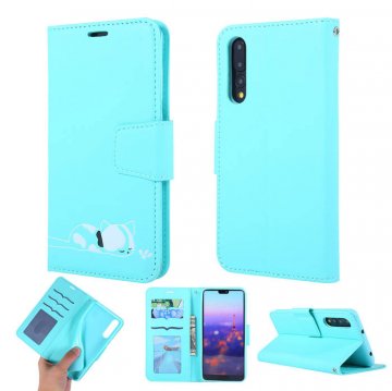 Huawei P20 Pro Cat Pattern Wallet Magnetic Stand Case Mint