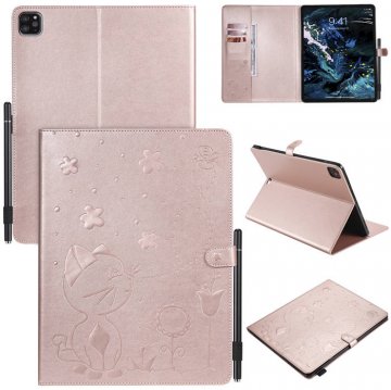 iPad Pro 12.9 inch 2020 Embossed Cat Wallet Stand Leather Case Rose Gold