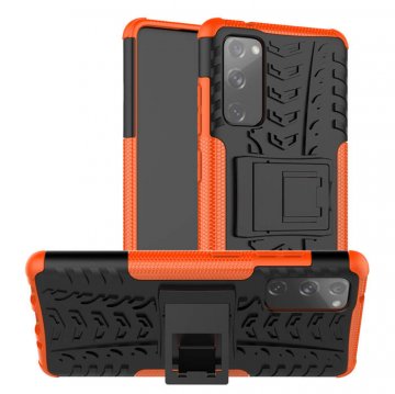 Samsung Galaxy S20 FE Hybrid Rugged PC + TPU Kickstand Case Orange