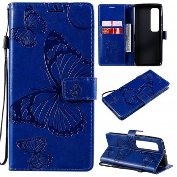 Xiaomi Mi 10 Ultra Embossed Butterfly Wallet Magnetic Stand Case Blue