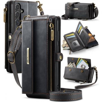 CaseMe Samsung Galaxy S25 Plus Crossbody Wallet Case with RFID Blocking & Wireless Charging Black