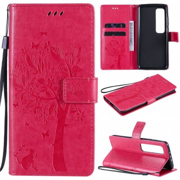 Xiaomi Mi 10 Ultra Embossed Tree Cat Butterfly Wallet Stand Case Rose