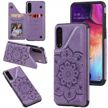 Samsung Galaxy A50 Embossed Wallet Magnetic Stand Case Purple
