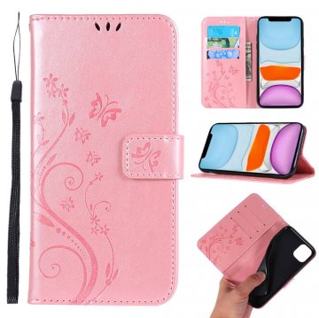iPhone 11 Butterfly Pattern Wallet Magnetic Stand PU Leather Case Rose Gold
