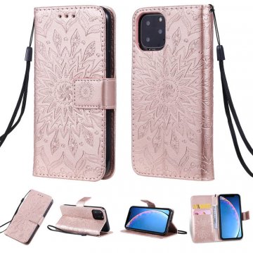 iPhone 11 Pro Embossed Sunflower Wallet Stand Case Rose Gold