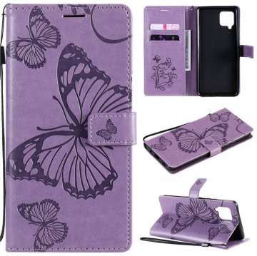 Samsung Galaxy A42 5G Embossed Butterfly Wallet Magnetic Stand Case Purple
