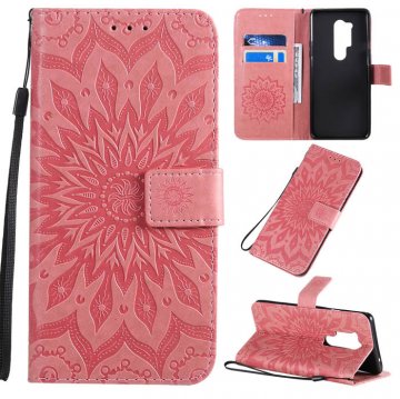 OnePlus 8 Pro Embossed Sunflower Wallet Stand Case Pink