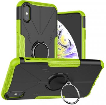 iPhone XS Max Hybrid Rugged PC + TPU Ring Kickstand Case Green