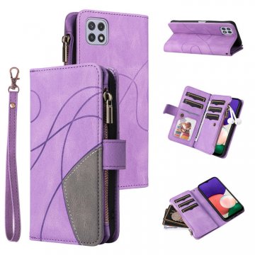 Samsung Galaxy A22 5G Zipper Wallet Magnetic Stand Case Purple