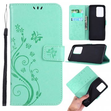 Samsung Galaxy S20 Ultra Butterfly Pattern Wallet Magnetic Stand Case Mint