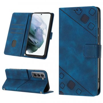 Skin-friendly Samsung Galaxy S21 Wallet Stand Case with Wrist Strap Blue
