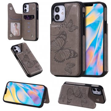 iPhone 12 Mini Luxury Butterfly Magnetic Card Slots Stand Case Gray