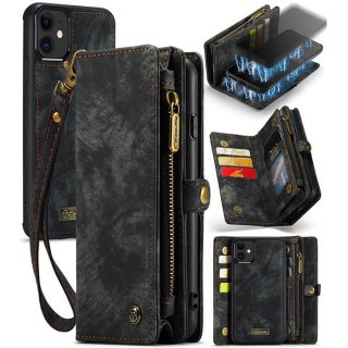 CaseMe iPhone 11 Zipper Wallet Case with Wrist Strap Black