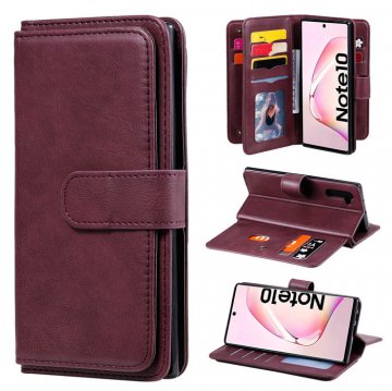 Samsung Galaxy Note 10 Multi-function 10 Card Slots Wallet Case Claret