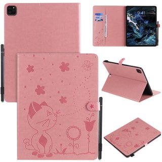 iPad Pro 12.9 inch 2020 Embossed Cat Wallet Stand Leather Case Pink