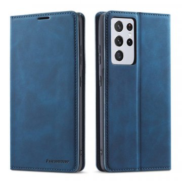 Forwenw Samsung Galaxy S21 Ultra Wallet Kickstand Magnetic Case Blue