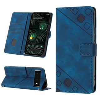 Skin-friendly Google Pixel 6 Pro Wallet Stand Case with Wrist Strap Blue