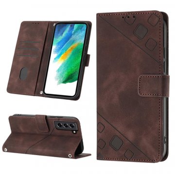 Skin-friendly Samsung Galaxy S21 FE Wallet Stand Case with Wrist Strap Coffee