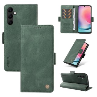 YIKATU Samsung Galaxy A24 4G Skin-touch Wallet Kickstand Case Green