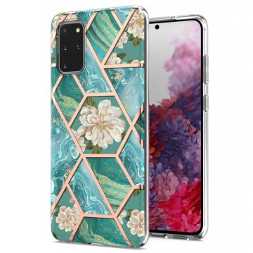 Samsung Galaxy S20 Plus Flower Pattern Marble Electroplating TPU Case Blue