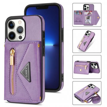 Crossbody Zipper Wallet iPhone 13 Pro Max Case With Strap Purple
