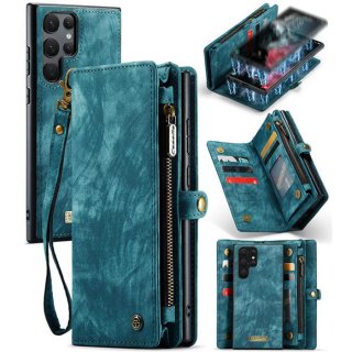 CaseMe Zipper Wallet Magnetic Phone Case with Wrist Strap Blue