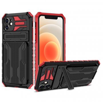 iPhone 12 Card Slot Kickstand Drop-proof TPU + PC Case Red