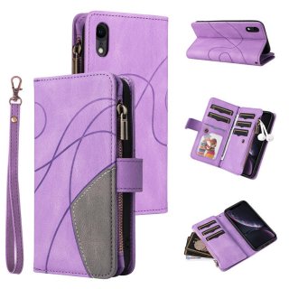 iPhone XR Zipper Wallet Magnetic Stand Case Purple