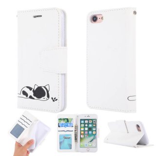 iPhone 7/8 Cat Pattern Wallet Magnetic Stand Leather Case White
