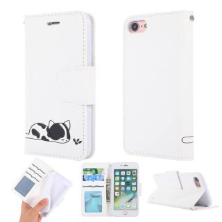 iPhone 7/8 Cat Pattern Wallet Magnetic Stand Leather Case White