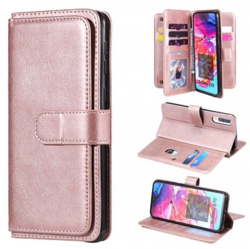 Samsung Galaxy A70 Multi-function 10 Card Slots Wallet Case Rose Gold
