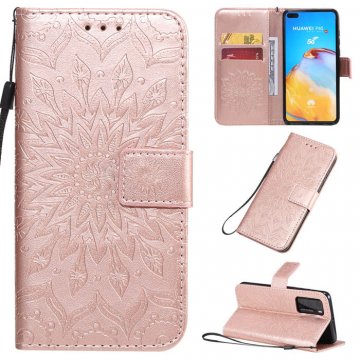 Huawei P40 Embossed Sunflower Wallet Stand Case Rose Gold